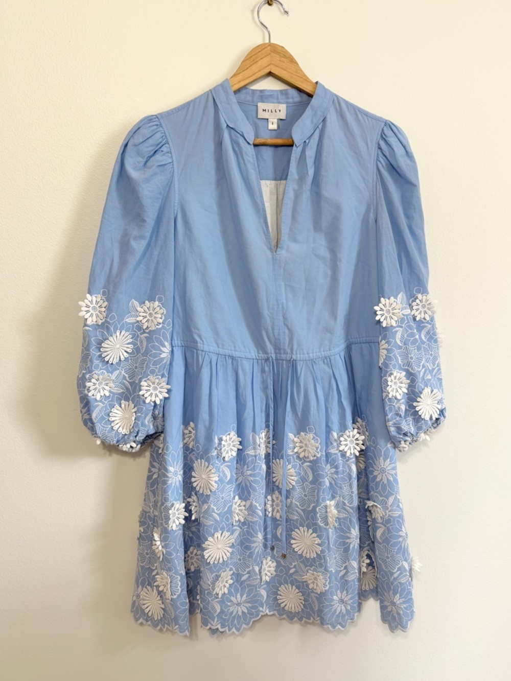 MILLY Elise 3D Cotton Embroidered Dress Size 8 - Picture 3 of 11